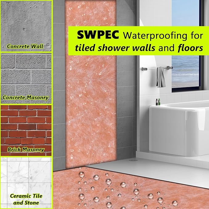 Waterproofing Membrane for Shower 9.8inch x 49Ft (40 Sq Ft) 23.6mils Thick Tile Shower Waterproof Membrane Roll Underlayment Waterproof Wall Panels for Showers Bathroom Sauna Walls and Wet Areas