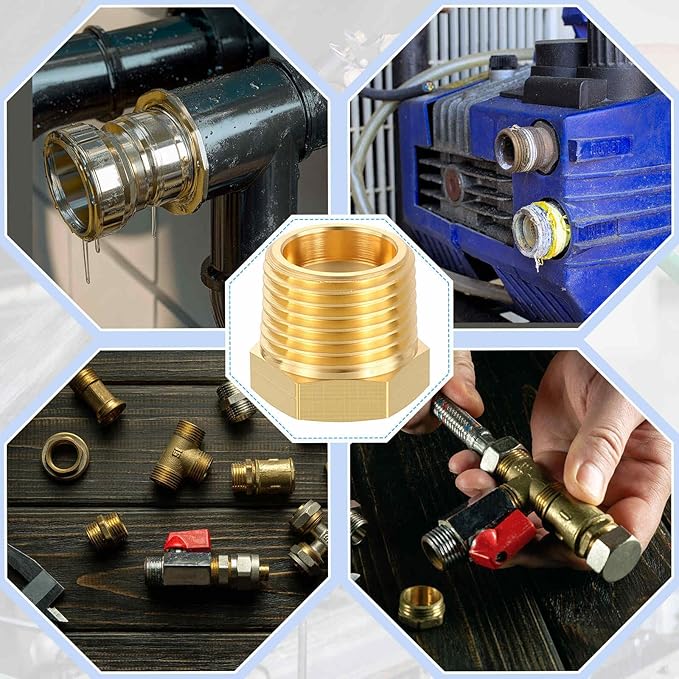 5 Pack Brass Pipe Fittings, 3/8" NPT Male to 1/8" NPT FeMale Brass Hex Bushing Reducer, Hose Tube Threaded Adapter for Air, Oil, LP