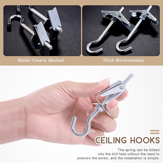 64Pcs M6×70 Heavy Duty Carbon Steel Ceiling Hooks Spring Toggle Wing Bolts Wall Fixing Ceiling Hooks Pothook Wall Fixing Anchors Ceiling for Hanging Plants