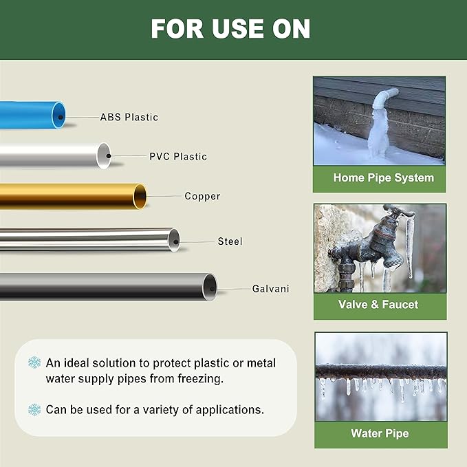 MAXKOSKO 12 Feet Pipe Heat Cable for Water Pipe Freeze Protection, Self-Regulating Heat Tape for Metal And Plastic Home Pipes, Anti-Freeze Pipe Heating Trace System 120 V