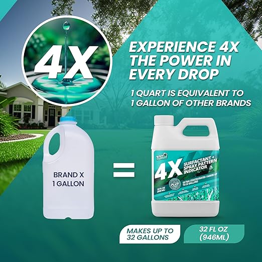 32oz 4X Spray Pattern Indicator Dye + Surfactant, Makes 32 Gallons of Wetting Agent for Lawn & Turf Mark - Effective Spray Indicator, Liquid Blue Dye for Marking Turf, Easy to Mix & Apply