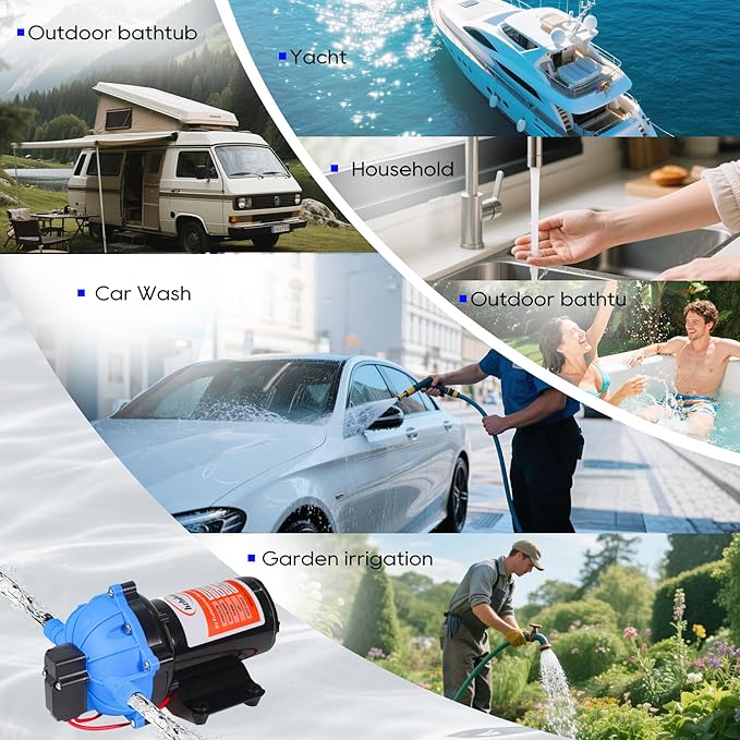 [Upgraded Version] 12V DC RV Fresh Water Pump, 7GPM 70PSI, Five Chamber Self-Priming Diaphragm Pump with Heavy Duty Pressure Switch & Strainer for RV, Marine, Yacht, Caravan, Camper