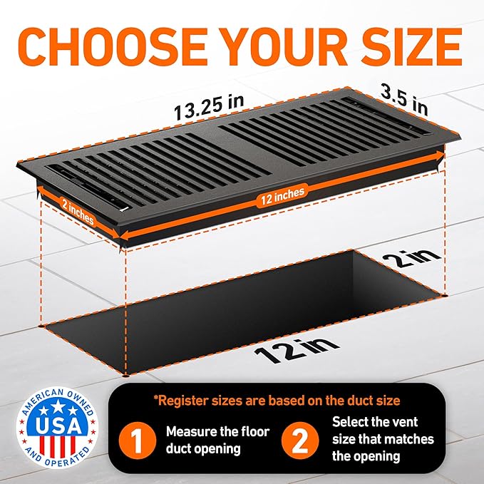2X12 Floor Vent Covers Floor Register with Mesh Cover Trap, Heat and Air, Walkable Metal Floor Register for HVAC Duct, Contemporary, Dark Grey