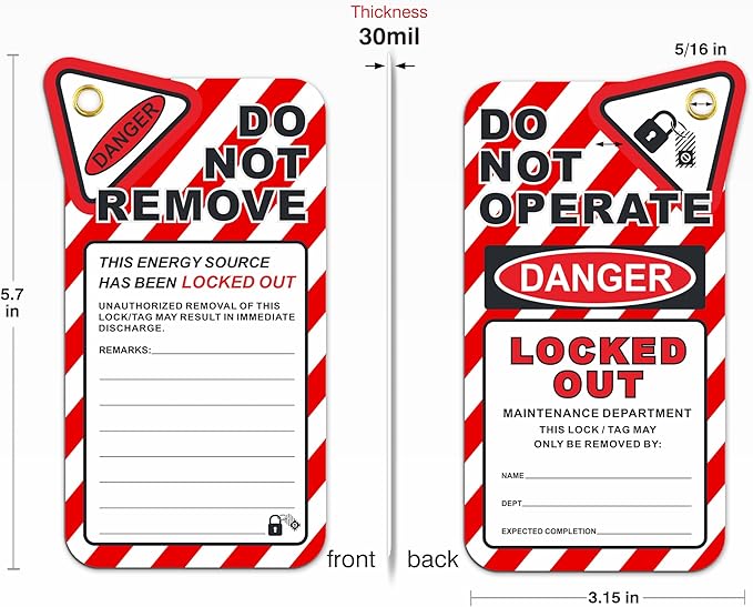 Lockout Tagout Tags - 25 Danger Do Not Operate Tags with 25 Zip Ties, Premium 30 mil Vinyl, OSHA Loto Tag for Lock Out Tag Out, Out of Service, Electrical Equipment Repair