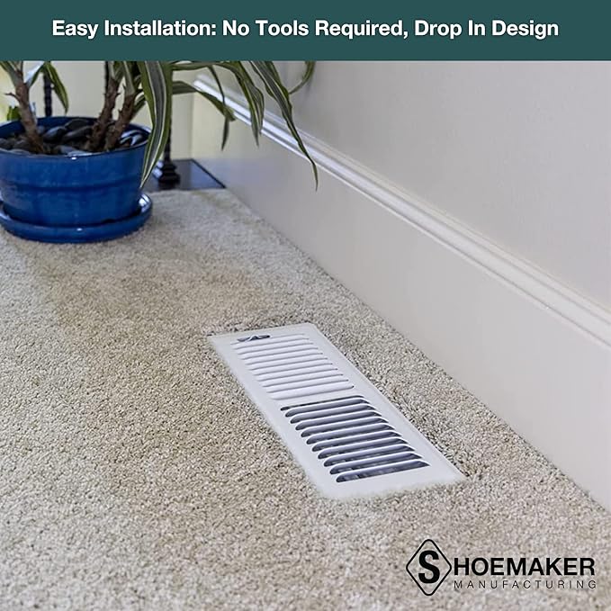 Shoemaker 4x12 Floor Register – Soft White Heavy Duty Metal Floor Vent Cover for Home Floors - Premium Forced Air Vent Covers