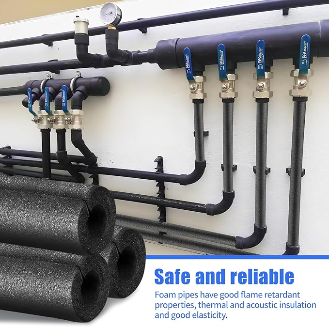 12 Pack Pipe Insulation Foam Tube, 3/4'' Self Adhesive Pre Slit Foam Pipe Covers Polyethylene with Double Sided Tape for Spigot, Winter Outside Pipes, Water Heater Pipes Freeze Protection
