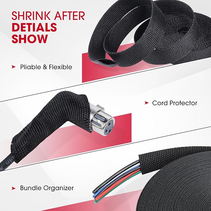 2 in 1 Heat Shrink Braided Sleeving Fabric Tubing-Ideal fit Irregular Shape Hose/Cable/Wire (1"(25mm), 100FT)