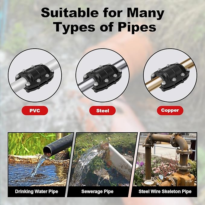 Pipe Repair Clamp 2 inch, Water Pipe Leak Repair Clamp, Pipe Repair Kit for Plastic and Metal Pipes, Leak Stopper with Anti-Impact, Suitable for Pipes 50MM OD