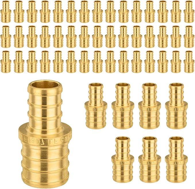 50-Pack PEX Fittings Niikappu 1"x3/4" Pex Straight Coupling, Brass Crimp Pipe Fittings for PEX Pipes, ASTM F1807