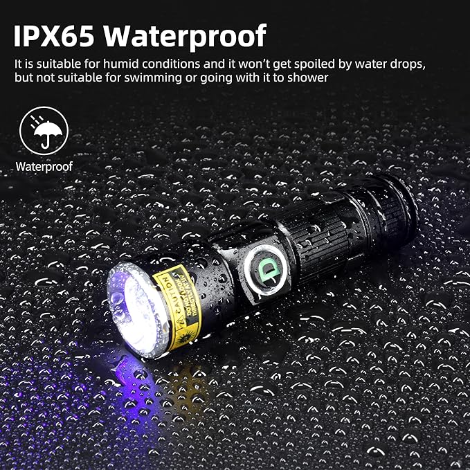 DARKDAWN UV 365nm Black Lights Flashlights USB Rechargeable, Wood's Lamp Ultraviolet LED Portable Mini, Blacklight for cat Urine Detection Dry Stains, Uranium Glass, Leak Detection, D15 365 nm 2 Pack