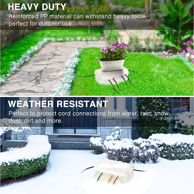 Flemoon 4-Piece Outdoor Waterproof Electrical Box Set – 12.5" x 8.5" x 5" Large Electrical Box & 3 pcs 7.1" x 2.3" x 2.3" Extension Cord Covers for Power Strips, Outlets, Holiday Lights, White