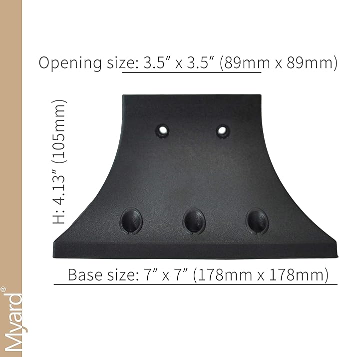 Myard PNP114040 4x4 Post Base Cover (Actual 3.5x3.5 Inches) Post Skirt Flange with Stainless Steel Screws, Post Bracket for Deck Porch Handrail Railing Support Trim Post Anchor (Qty 4, Black)