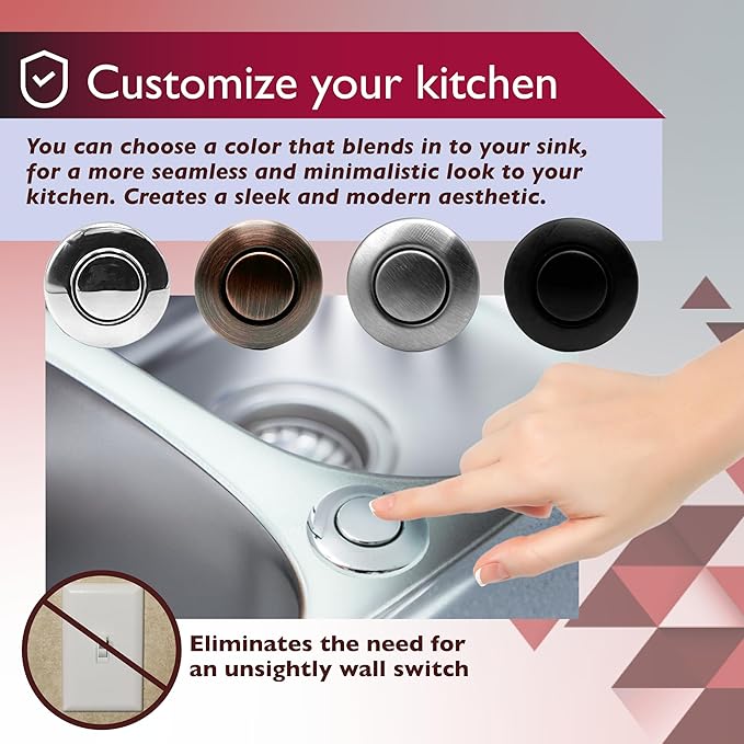 Disposal Air Switch Kit for Garbage Disposal Hands-Free On/Off Control UL Approved Includes 6' Air Tube 1-3/8" Air Button Safe & Convenient for Kitchen No Wiring Needed (Bronze)
