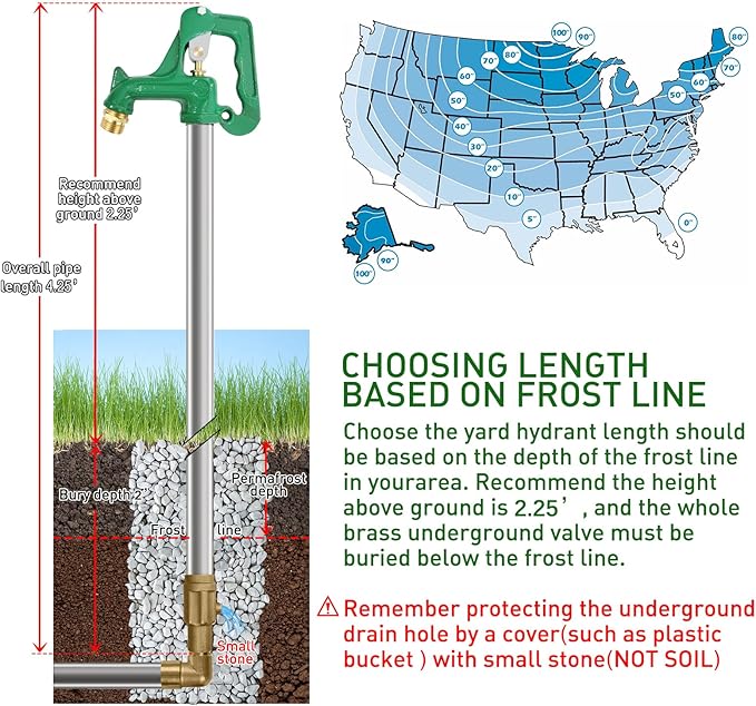 Frost Proof Yard Hydrant,Freeze Proof Outdoor Faucet Frost Free Hydrant for Yard Garden Farm Pasture Irrigation,Water Faucet 3/4" Pipe Connection,4.25ft Total Length 24" Bury Depth