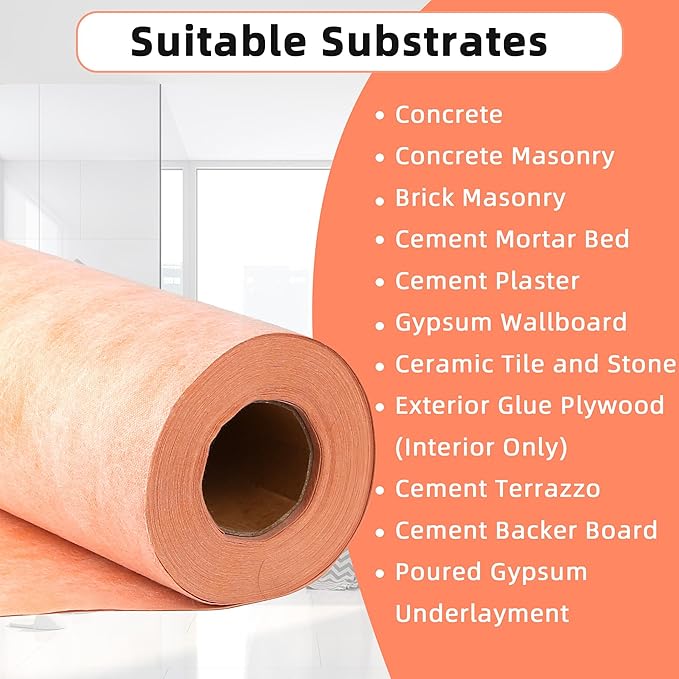 Professional Waterproof Membrane for Shower,- 3.3 FT x 98.5 FT Roll (323 Sq Ft), 23.6 Mil Thick, Superior Waterproofing Solution for Bathroom, Kitchen,Saunas and Wet Areas