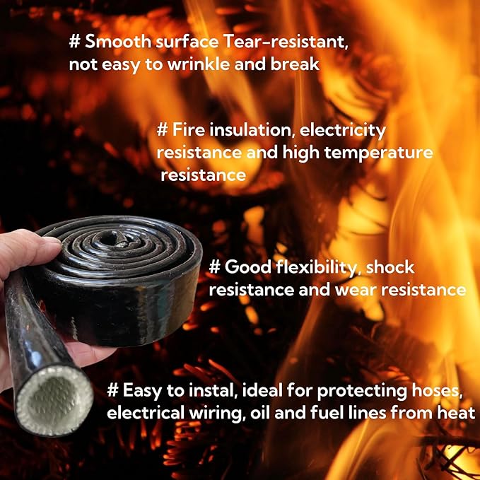 5/8"(16mm) ID Heat Shielded Fire Thermo Armor Fire Sleeve Silicone Coated Fiberglass for Automotive Hose Lines & Electrical Wiring Black, 5 feet