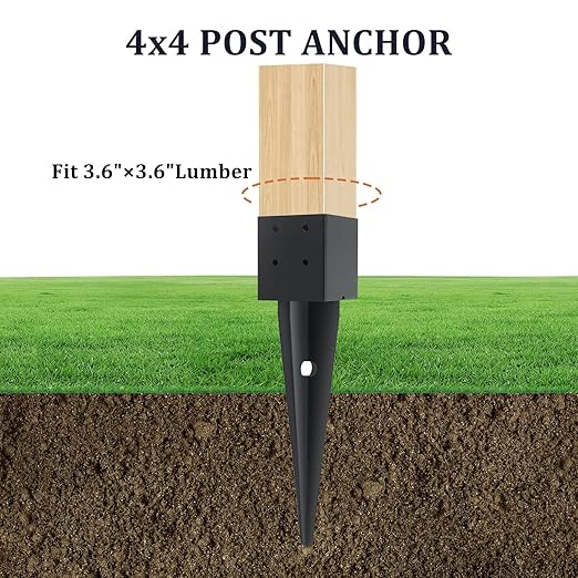 1 Pcs 4x4 Fence Post Anchor Ground Spike 16"(Inner Size 3.6"x3.6") Black Powder Coated–Mailbox Post Anchors, for Deck,Fence,Railing,Mailbox..