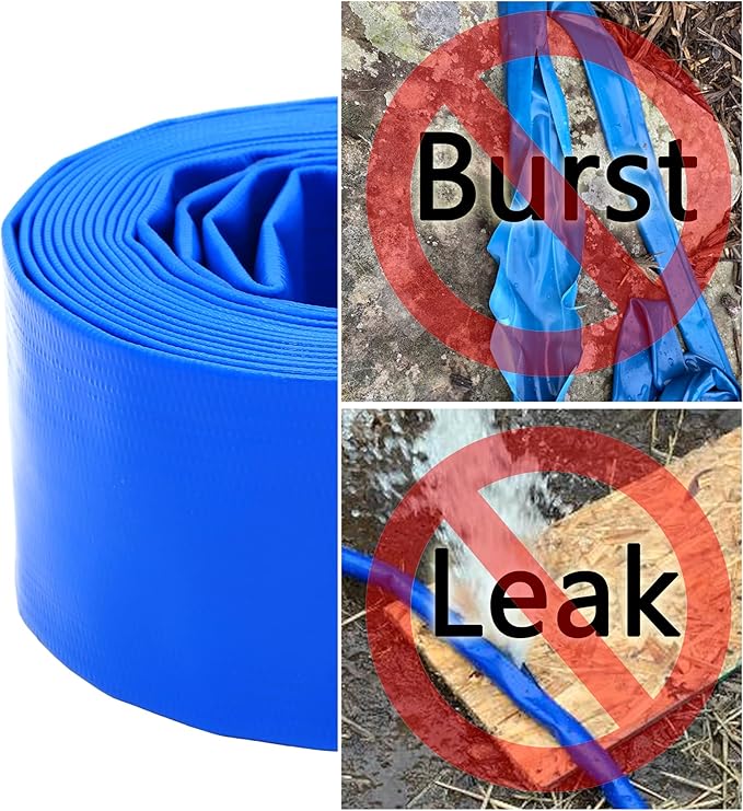 DAVCO 3" x 50 ft Pool Backwash Hose, Heavy Duty Reinforced Blue PVC Lay Flat Water Discharge Pump Hoses For Swimming Drain Pools and Clean Filters,with 1 Clamp
