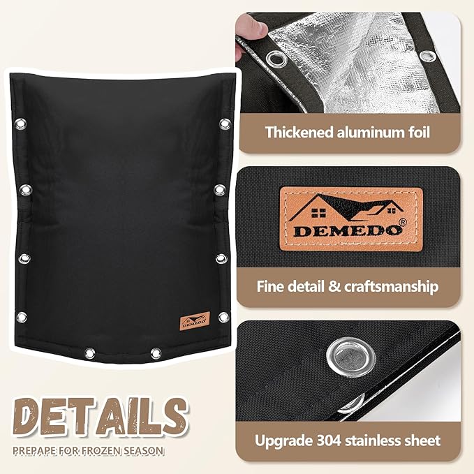 Backflow Preventer Insulation Cover - 3 Way Opening Pipe Insulation Cover for Irrigation Valve, Sprinkler Cover for Outside - Winter Freeze Protection Backflow Cover - 21" W x 16" H, Black