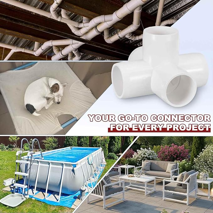 10Pcs 3/4" Elbow PVC Fitting, SCH40 5-Way Cross Furniture Grade PVC Pipe Fitting, DIY Corner Elbow Connector for Building Furniture, Greenhouse Frame Connection, Socket x Socket