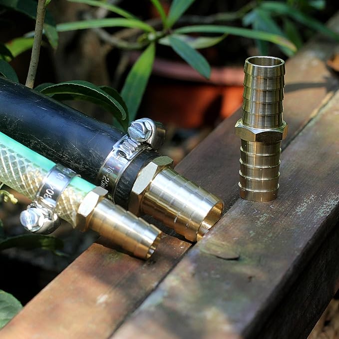 Solid Brass Garden Hose Repair Connector with Clamps Hose Repair Kit, 5/8"Barb Garden Hose Fittings (5/8"Barb-3 Set)
