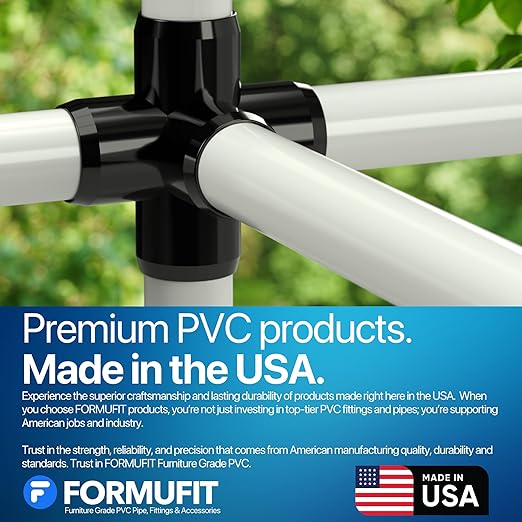 FORMUFIT 3/4" 5-Way Cross Furniture Grade PVC Fitting in Black, Made in USA, UV-Resistant, Impact-Proof, 1.050” Actual Socket Diameter (Pack of 8) - F0345WC-BK-8