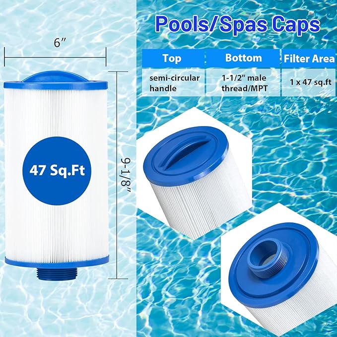 HANXER® 6CH-47 Spa Filter Cartridge Replaces for FC-0315, PTL47W-P4, 373043, 6H9-223-01, 03FIL1500, 60471 Hot Tub Filter, 47 sq.ft, 1 Pack