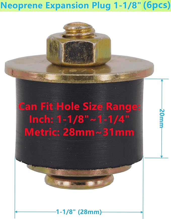 6 Pack Rubber Expansion Plug 1-1/8 inch to 1-1/4 inch 28mm -31mm Rubber Freeze Plug