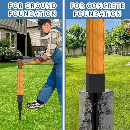 2 Pack 4x4 Fence Post Anchor Ground Spike – Heavy Duty 24" Metal Post Base (Fit 3.6"x3.6") Black Powder-Coated for Mailbox, Deck, Fence, Railing