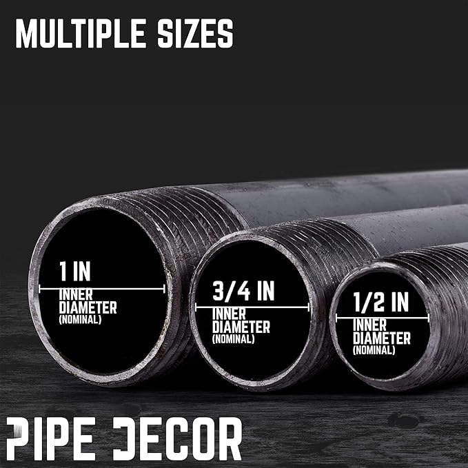 PIPE DECOR 1" x 14" Black Steel Plumbing Pipe, 4-Pack, Pre Cut Connector, Industrial Steel Grey Fits Standard One Inch Threaded Black Malleable Iron Fittings, Build Vintage DIY Furniture