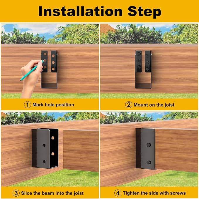 Concealed Joist Hanger , Outdoor Concealed-Flange Joist Bracket with Screws, Q235B Steel Powder Coated Concealed Mount Light Joist Hangers for Beam, Swing, Handrail, Fence (4PCS, 2X4)