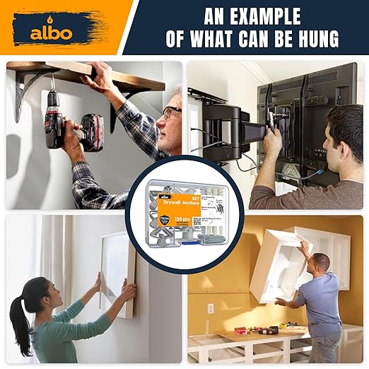 ALBO Drywall Anchor Kit with Screws - 120 Pcs Hollow Wall Set (Grey Butterfly, White Butterfly, Self Drilling, Screws) - Plastic Anchors for Drilling Hollow Walls