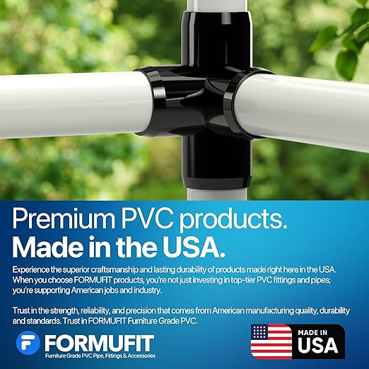 FORMUFIT 1-1/4” 4-Way Tee Furniture Grade PVC Fitting in Black, Made in USA, UV-Resistant, Impact-Proof, 1.660” Actual Socket Diameter (Pack of 4) - F1144WT-BK-4