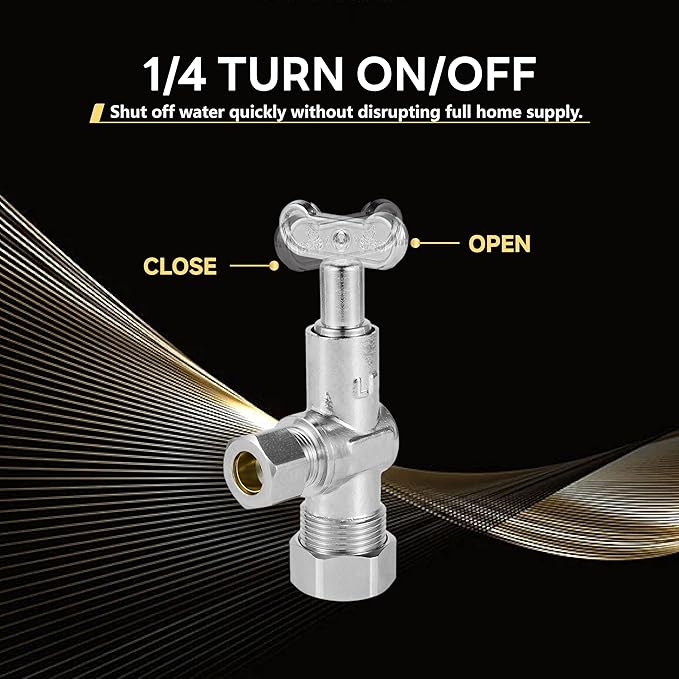40-Pack Foskan 1/4 Turn Loose Key Angle Stop Valve,Compression Shut Off Valve 1/2" NOM (5/8" OD) x 3/8" OD,Chrome Plated Brass