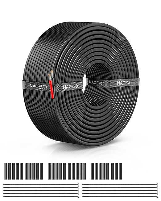 NAOEVO 20 Gauge Wire 2 Conductor Electrical Wire, 20 AWG Stranded PVC Cord, 12V Low Voltage/Tinned Copper/Flexible Cable for Automotive Wiring, Lamp Cord, Marine Cable (50FT)