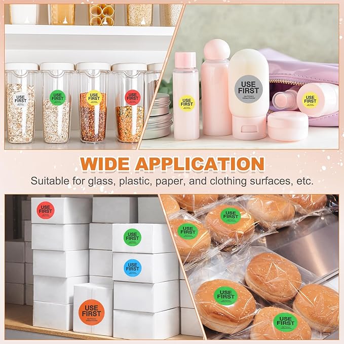 PATIKIL 500 Pcs USE First Stickers, 2 inch Round Use First Stickers Food Service Circle Inventory Control Adhesive Labels for Food Service Kitchen Restaurants Retail Storage Date, White