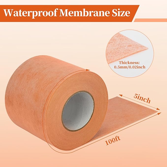 3PCS Waterproof Membrane for Shower 5 Inch X 100Ft Waterproofing and Uncoupling Membrane 19.7 Mils Thickness Waterproof Underlayment for Shower Tile Flooring