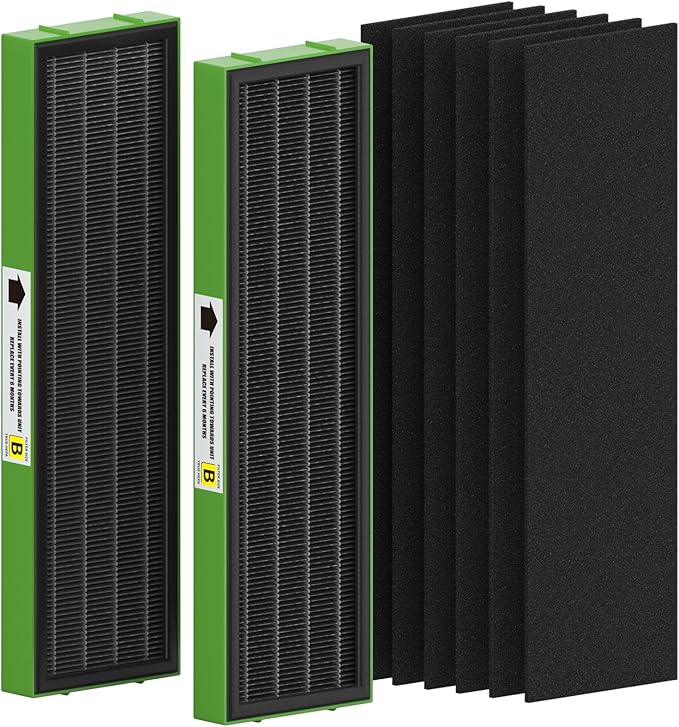 FLT4825VO Toxin Clear HEPA Replacement Compatible with AC4825 AC4300 AC4800 AC4900 AC4850, 2 True HEPA Filters & 6 Activated Carbon Pre-Filters, FLT4825VO, Black/Green