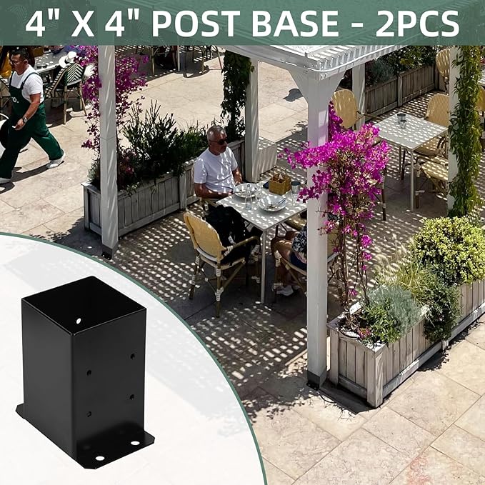 4x4 Post Base 2Pcs Wood Fence Post Bracket Anchor Base Brackets Deck Post Base for Pergola Railing Mailbox Deck (Inner Size 3.6x3.6)