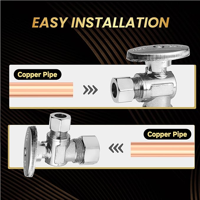 5-Pack Foskan Compression Angle Stop Valve,1/4 Turn Shut Off Valve 1/2" NOM (5/8" OD) x 3/8" OD,Chrome Plated Brass