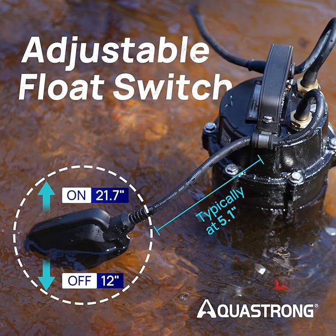 Aquastrong 1 HP Sewage Grinder Pump, 115V 4200 GPH Sewage Pump 2 inch Discharge, Cast Iron Sump Pump Submersible with Auto Float Switch for Basement Sump Basin and Sewage Well