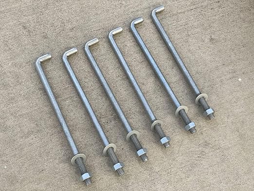 Sandbaggy 1/2" X 10" Threaded Concrete Anchor L-Bolts (Nuts & Washers Included) - Hot Dipped Galvanized - Sill Plate, Base Plate, Masonry, Wood, Cement Anchors, J Bolt (600, 1/2" x 10")