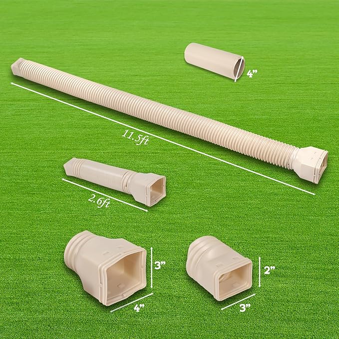 11.5ft Long Gutter Downspout Extensions Flexible, Drain Downspout Extender, Down Spout Drain Extender for Rainwater Drainage, Extendable from 2.6ft to 11.5ft(2Pack, Limestone)