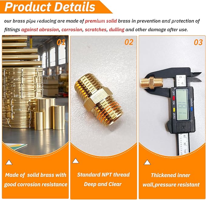 2PCS Hex Brass Nipple 1/4" NPT Male X 1/4" NPT Male Pipe Fitting 1/4 inch Brass Pipe Nipples Male Pipes Adapter Fittings Heavy Equal Nipples Connectors