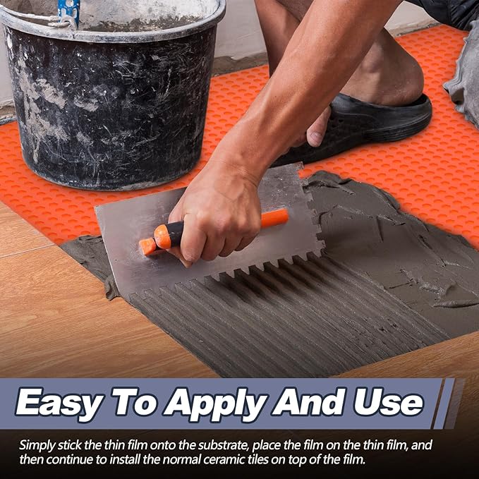 108 Sqft Uncoupling Membrane for Tile 1/8''(3mm) Thick Waterproofing Membrane Crack Prevention Anti Fracture Flooring Underlayment for Bathroom Shower Kitchen Basement(Orange)