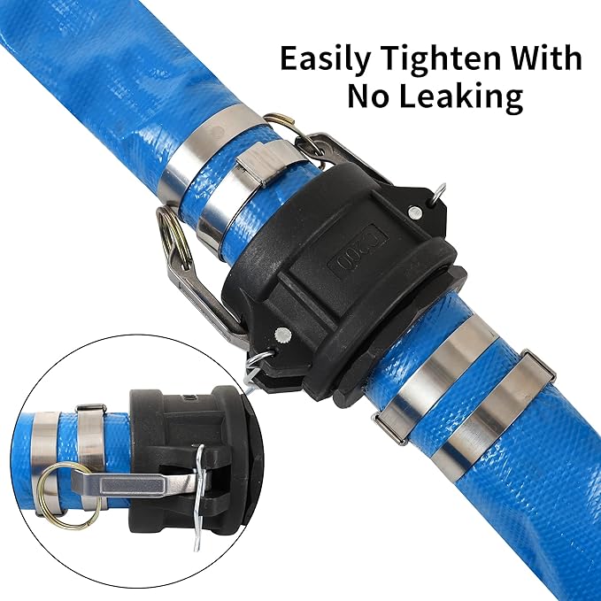 2" x 50FT Blue Discharge Hose with Camlock C and E Fittings, Reinforced PVC Lay Flat Backwash Hose Assembly, Weather and Burst Resistant, Ideal for Sump Pump Hose Pool Drain or Backwash