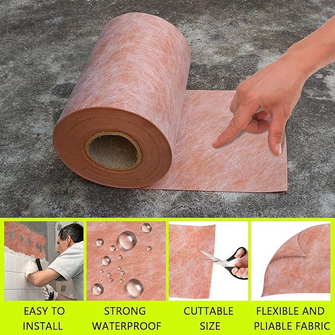 Waterproofing Membrane for Shower 9.8inch x 49Ft (40 Sq Ft) 23.6mils Thick Tile Shower Waterproof Membrane Roll Underlayment Waterproof Wall Panels for Showers Bathroom Sauna Walls and Wet Areas