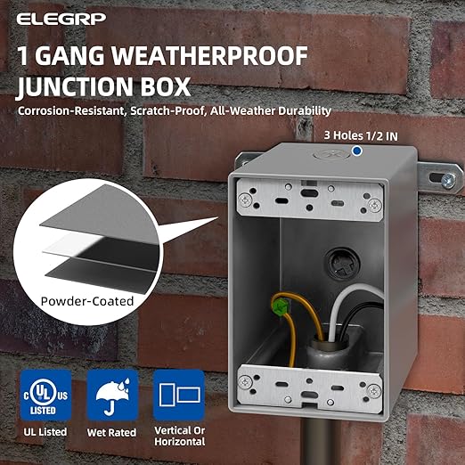 ELEGRP Outdoor GFCI Outlet with in Use Cover and Box Kit, 1 Gang, 20 Amp TRWR Self-Test GFI Receptacle, Extra Duty Metallic Electrical Outlet Box, Lockable in Use Cover, UL Listed, White, 1 Pack