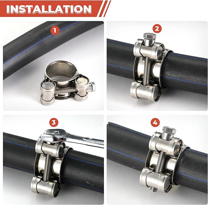 AKIHISA T-Bolt Hose Clamp,29-31mm OD Range 304 Stainless Steel Pipe Strap Clamp, Adjustable Heavy Duty Tube Clamp (4Pack, 1.14" to 1.22")