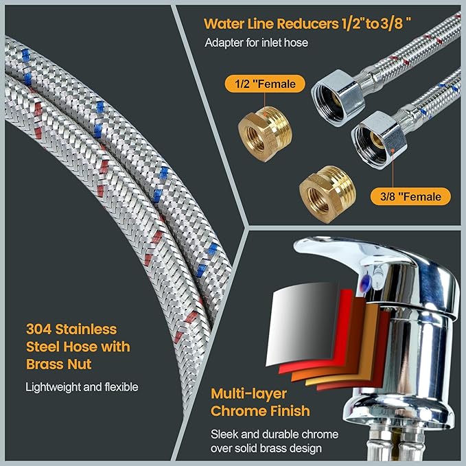 Salon Shampoo Bowl Faucet Vacuum Breaker Kit Spa Beauty Salon Shampoo Bowl Sink Hair Salon Bath Accessories Bathroom Hot Cold Faucet Spray Hose Replacement Set for Backwash Barber Chair